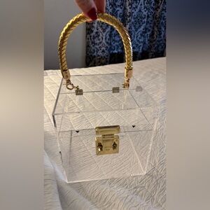 Clear Acrylic Box Bag with Gold Accents